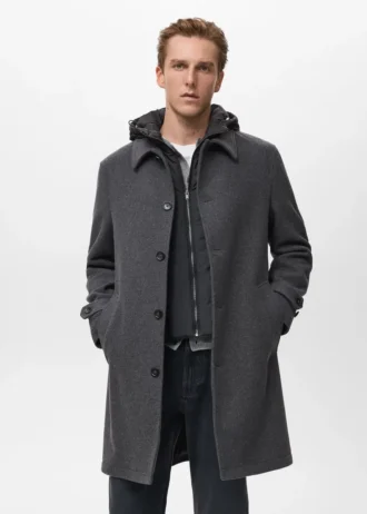 Manteau en laine à capuche amovible