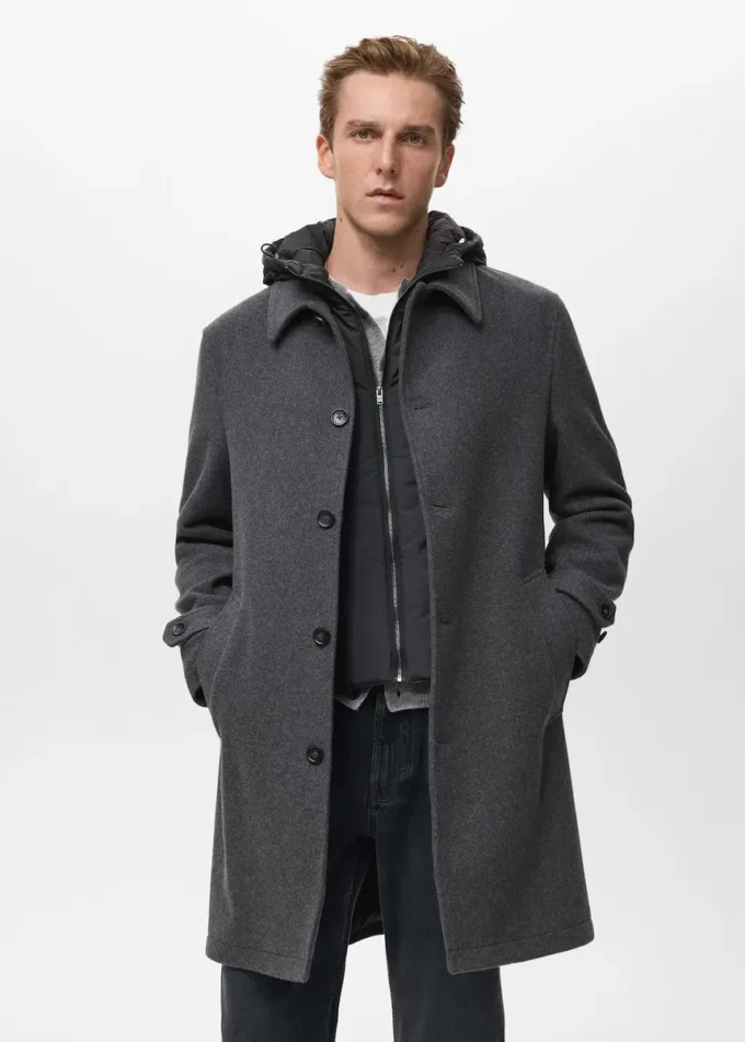 Manteau en laine à capuche amovible Manteau en laine à capuche amovible
