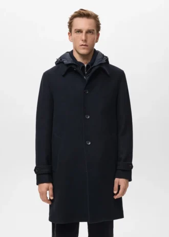 Manteau en laine à capuche amovible