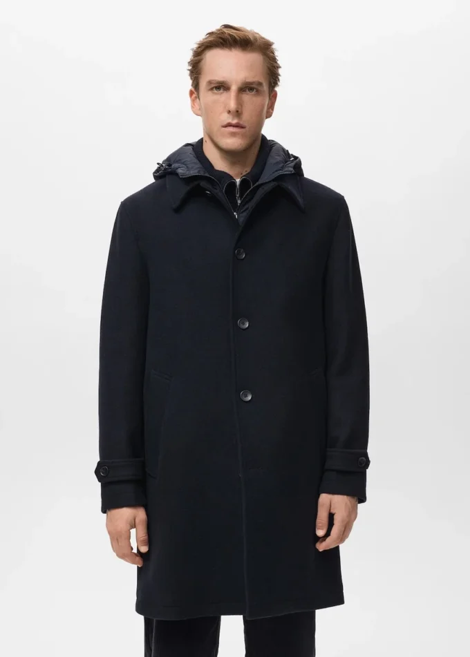 Manteau en laine à capuche amovible Manteau en laine à capuche amovible
