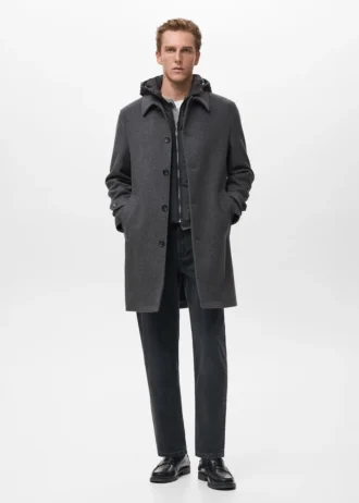 Manteau en laine à capuche amovible