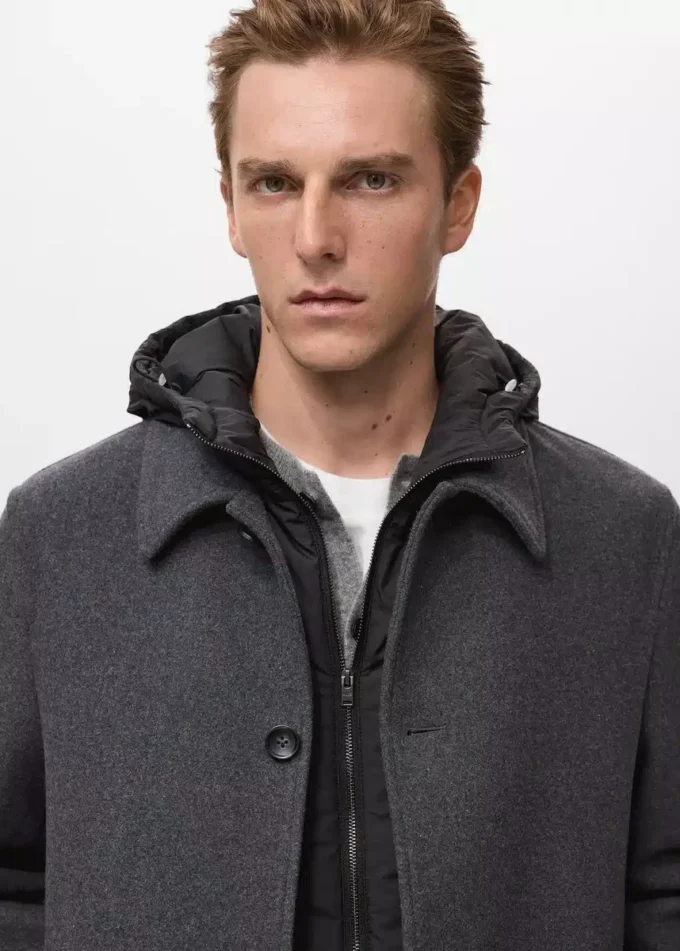 Manteau en laine à capuche amovible Manteau en laine à capuche amovible