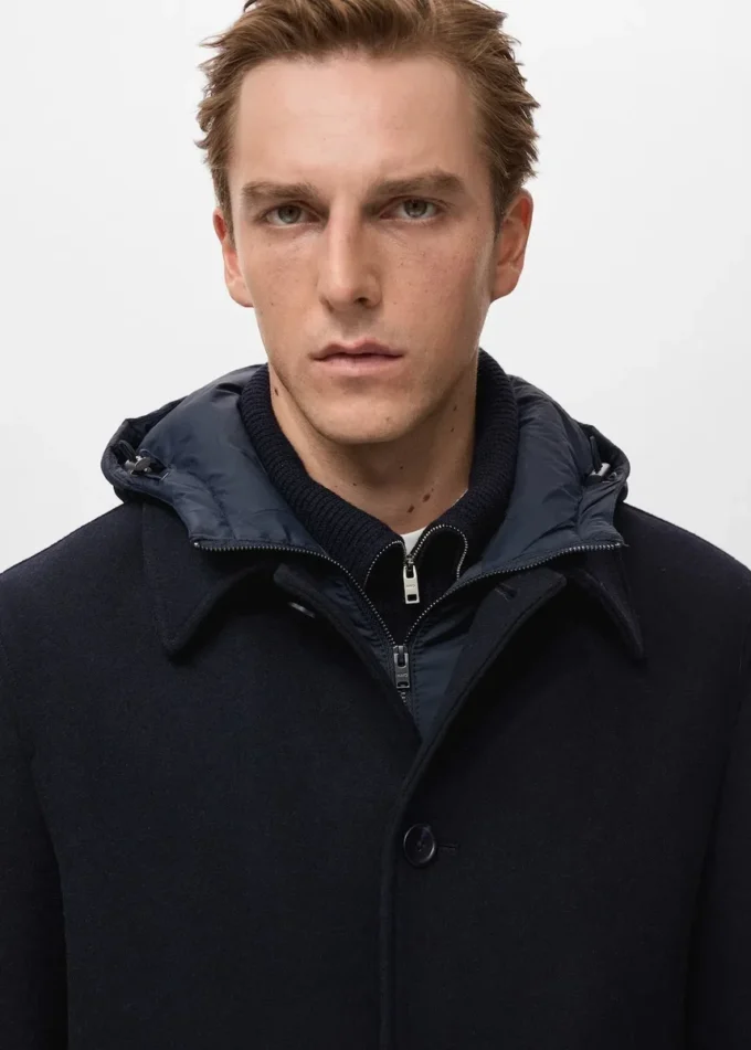 Manteau en laine à capuche amovible Manteau en laine à capuche amovible