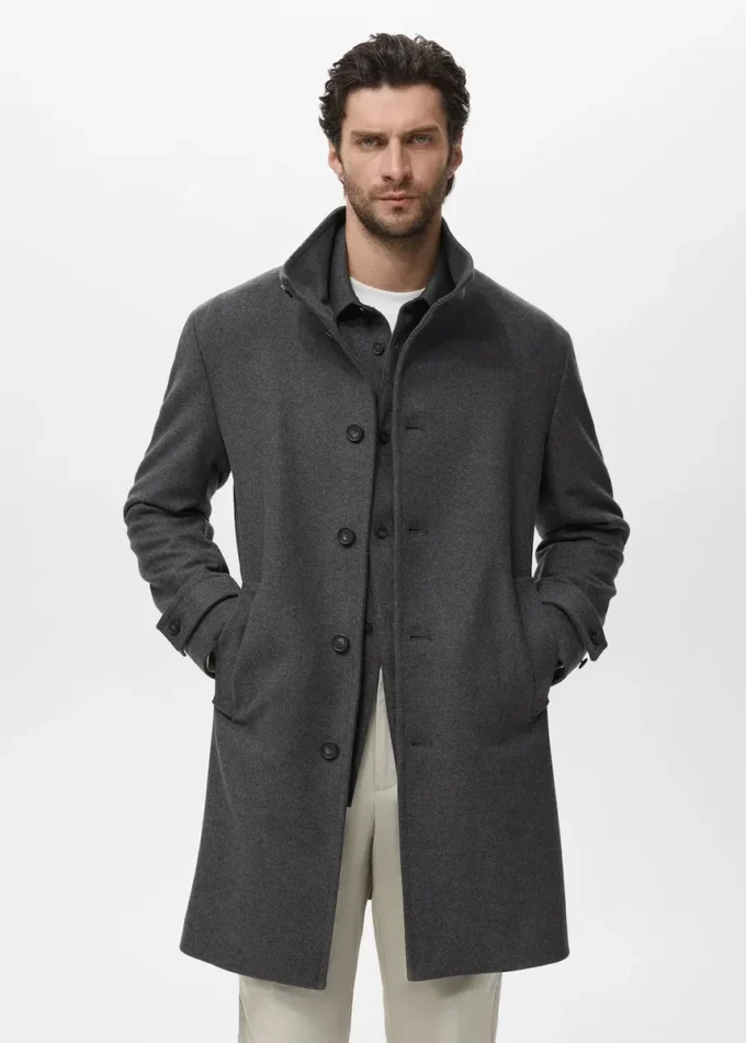 Manteau en laine à col cheminée