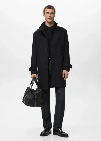 Manteau en laine à col cheminée