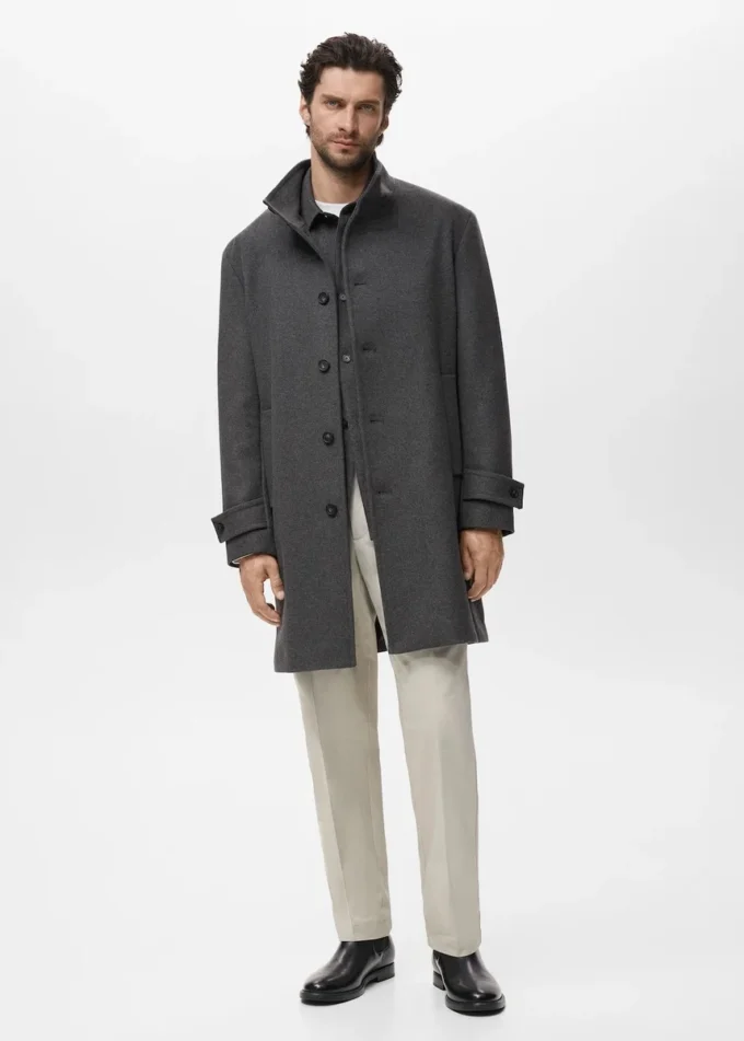 Manteau en laine à col cheminée