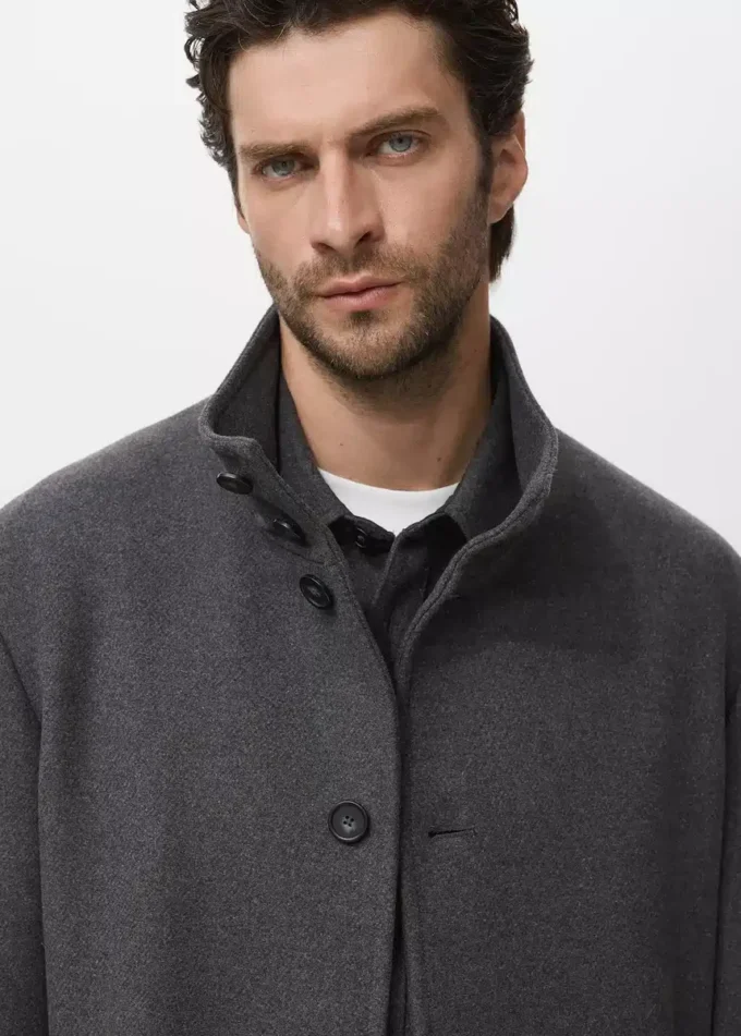 Manteau en laine à col cheminée