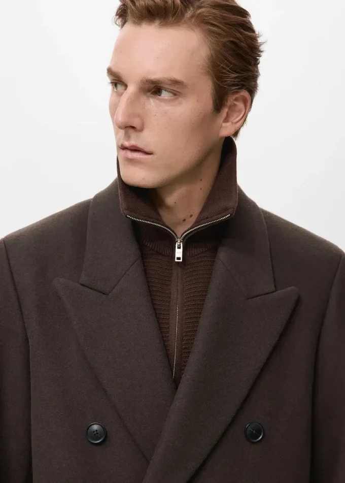 Manteau en laine croisé à coupe décontractée Manteau en laine croisé à coupe décontractée
