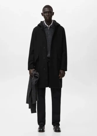 Manteau en laine mélangée avec capuche