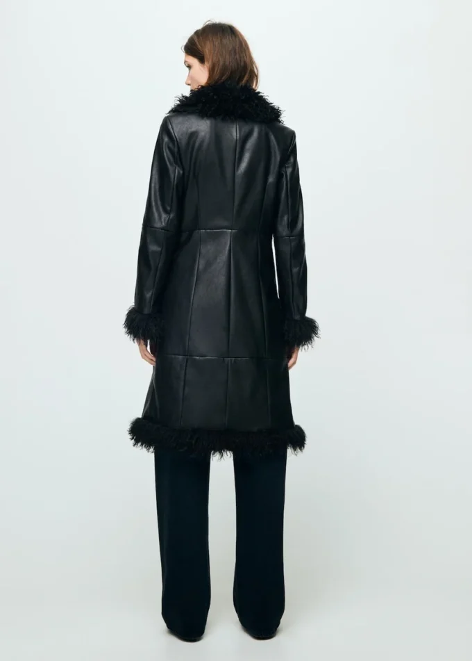 Manteau en simili cuir avec bordure en fourrure Manteau en simili cuir avec bordure en fourrure