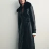 Manteau en simili cuir avec col en fourrure