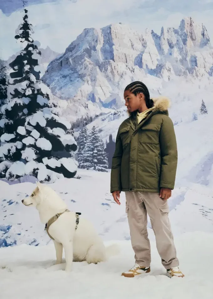 Anorak avec capuche effet peau lainée
