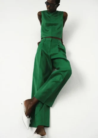 Pantalon de costume droit en lin mélangé