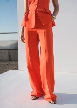 Pantalon de costume droit à taille moyenne