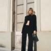 Pantalon de costume droit à taille moyenne Pantalon de costume droit à taille moyenne