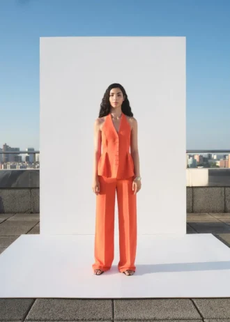 Pantalon de costume droit à taille moyenne