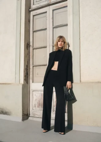 Pantalon de costume droit à taille moyenne