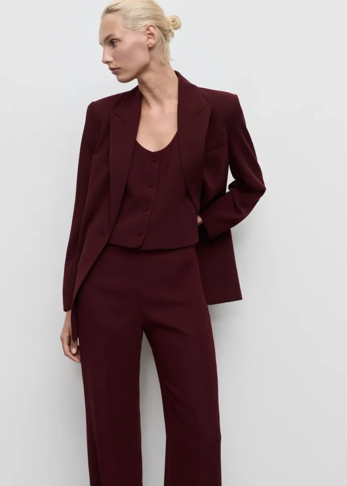Pantalon de costume droit à taille moyenne Pantalon de costume droit à taille moyenne