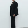 Pantalon de costume droit à taille moyenne Pantalon de costume droit à taille moyenne