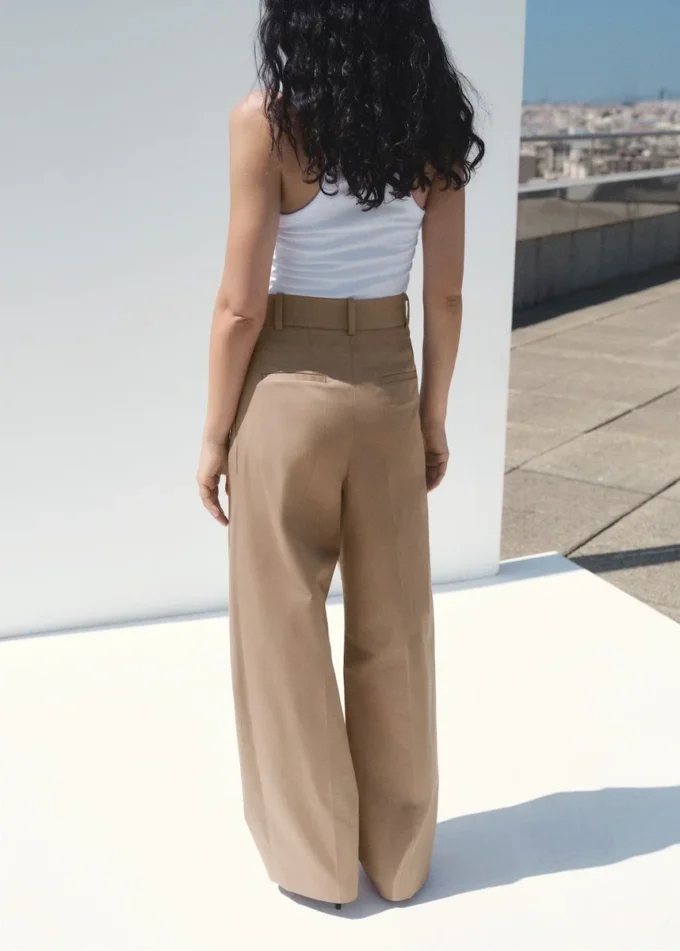 Pantalon droit en coton à pinces Pantalon droit en coton à pinces