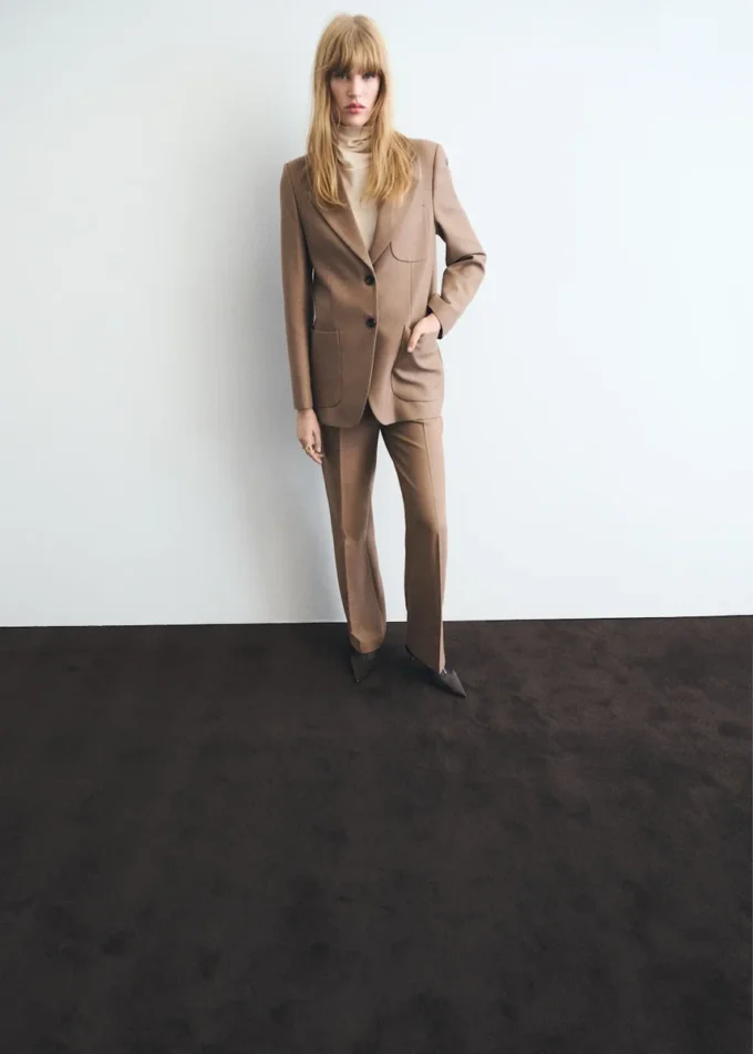 Pantalon droit en laine mélangée Pantalon droit en laine mélangée