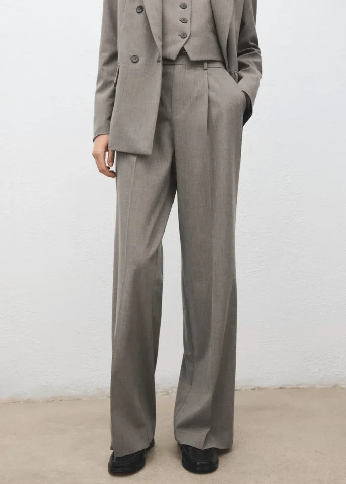 Pantalon droit en laine mélangée Pantalon droit en laine mélangée