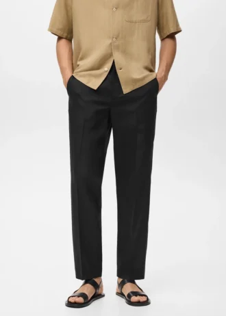 Pantalon droit en mélange de lin et de lyocell