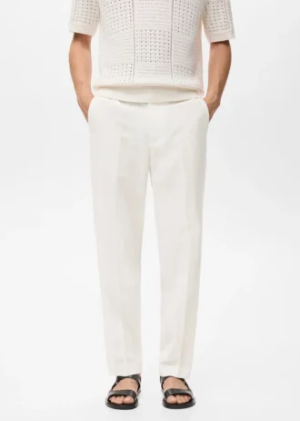 Pantalon droit en mélange de lin et de lyocell