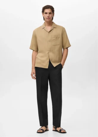 Pantalon droit en mélange de lin et de lyocell