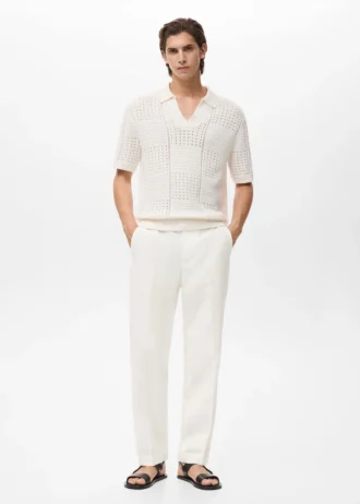 Pantalon droit en mélange de lin et de lyocell