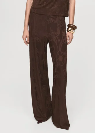 Pantalon droit à imprimé floral jacquard