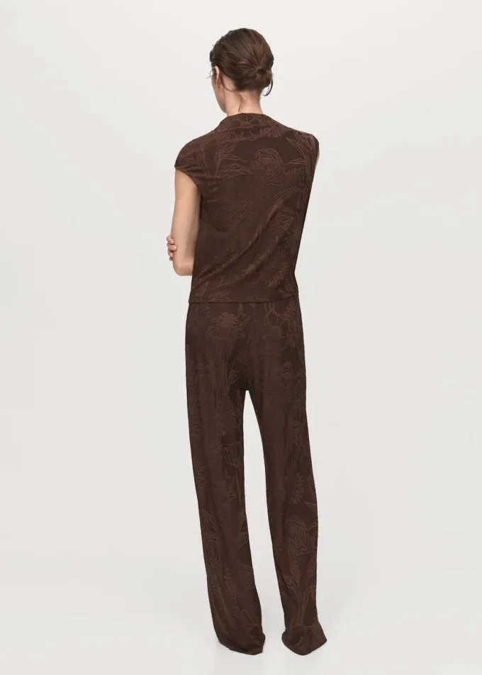 Pantalon droit à imprimé floral jacquard Pantalon droit à imprimé floral jacquard