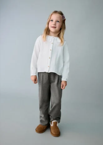 Pantalon droit à motif pied-de-poule