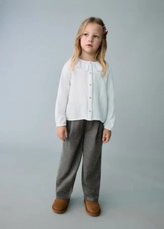 Pantalon droit à motif pied-de-poule