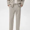 Pantalon droit à pinces en coton et lyocell