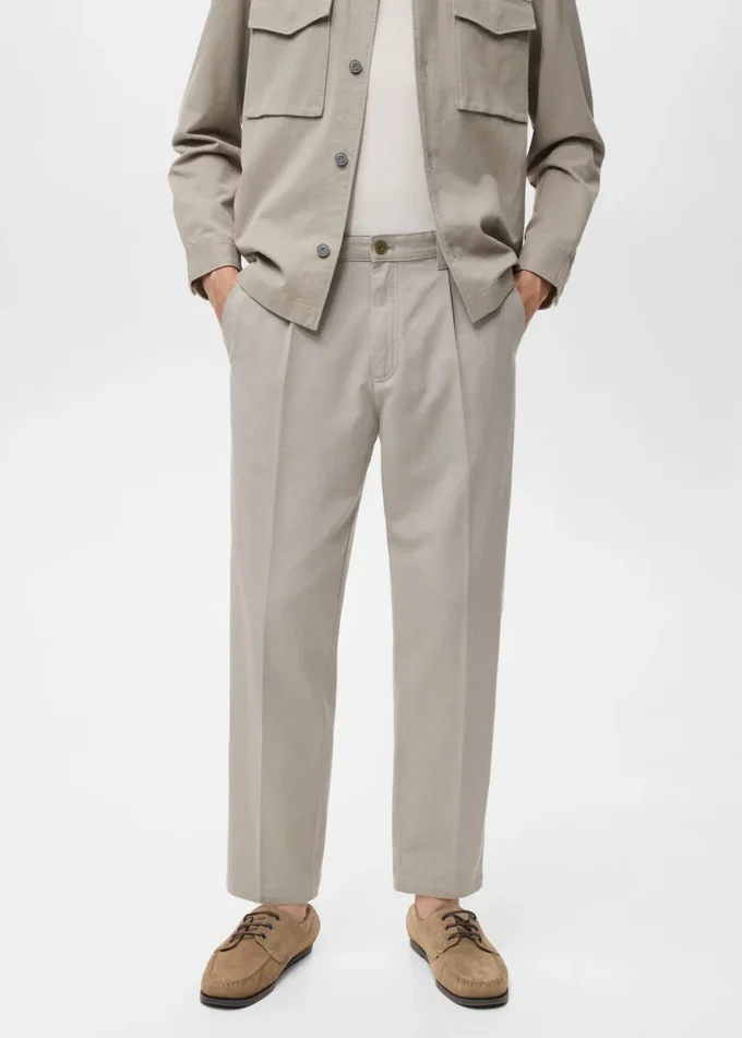 Pantalon droit à pinces en coton et lyocell