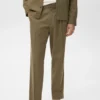 Pantalon droit à pinces en coton et lyocell