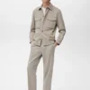 Pantalon droit à pinces en coton et lyocell