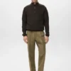 Pantalon droit à pinces en coton et lyocell