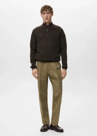 Pantalon droit à pinces en coton et lyocell