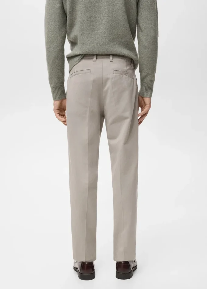 Pantalon droit à pinces en coton et lyocell