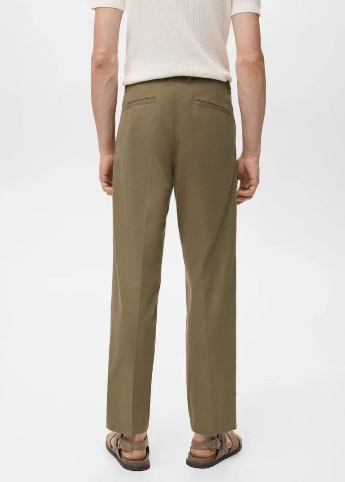 Pantalon droit à pinces en coton et lyocell