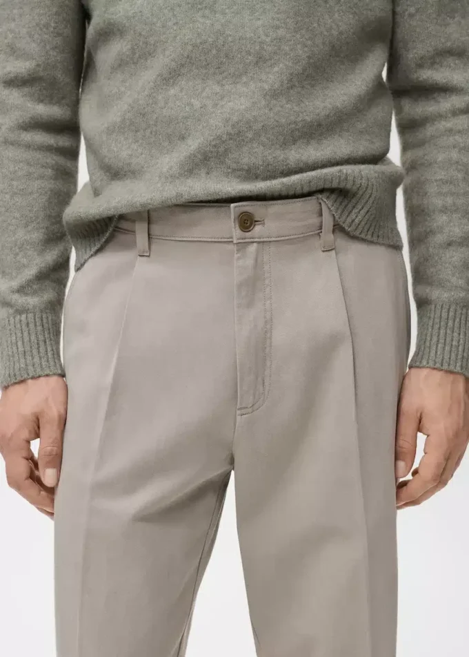 Pantalon droit à pinces en coton et lyocell
