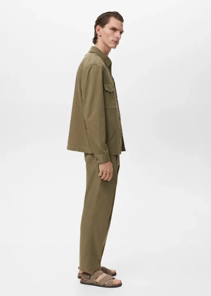 Pantalon droit à pinces en coton et lyocell