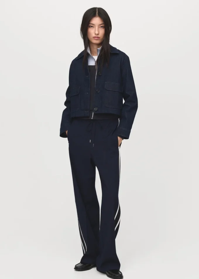 Pantalon droit à rayures contrastées