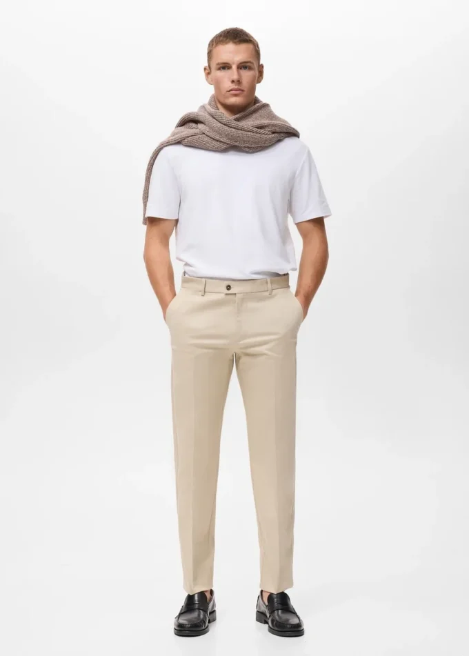 Pantalon en coton à coupe régulière Pantalon en coton à coupe régulière