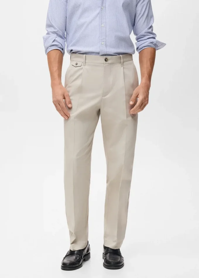 Pantalon en coton à pinces, coupe classique Pantalon en coton à pinces, coupe classique