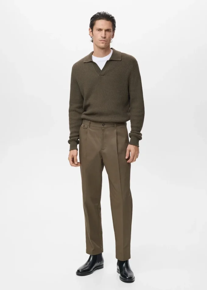 Pantalon en coton à pinces, coupe classique Pantalon en coton à pinces, coupe classique