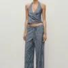 Pantalon en denim à jambes larges avec ceinture Pantalon en denim à jambes larges avec ceinture