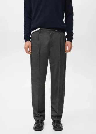 Pantalon en flanelle à pinces, coupe droite